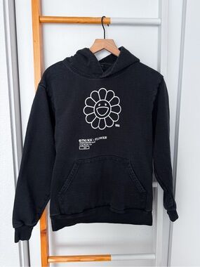 Takashi Murakami x ComplexCon 2018 Flower Hoodie Black Smiley Graphic Pullover